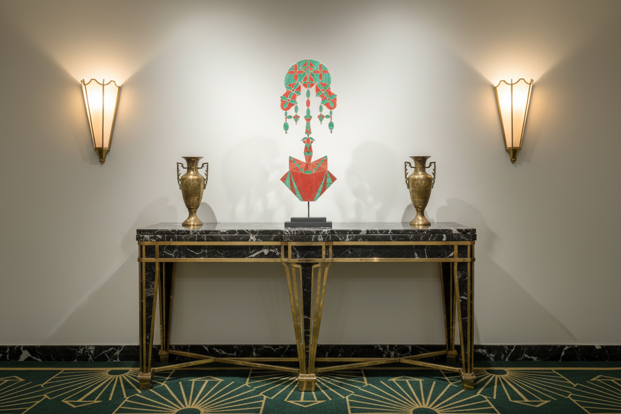 Masque cuivre et bois Art Déco